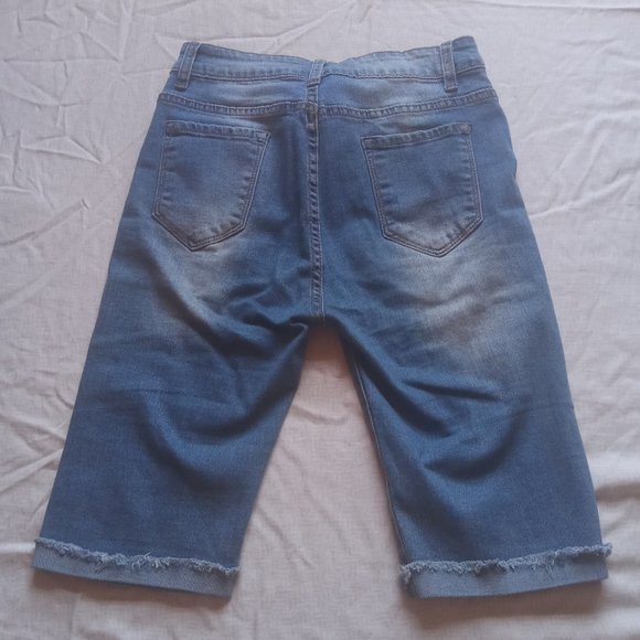 Distressed Strechy Bermuda Jean Shorts - Picture 3 of 3